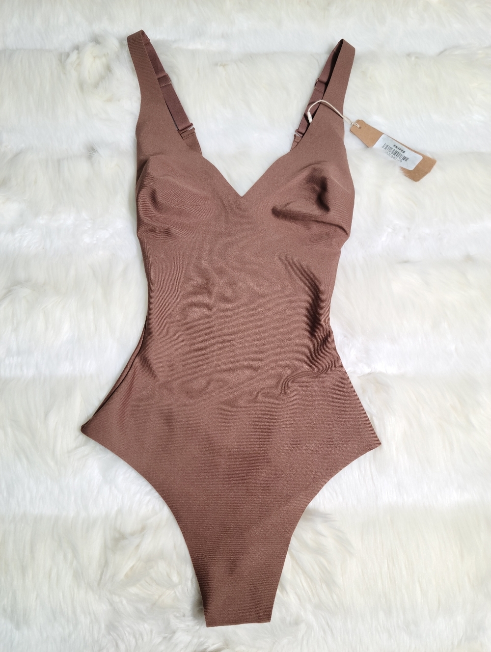 SKIMS Unlined Plunge Thong Bodysuit Brown Jasper Women XX-Small NEW